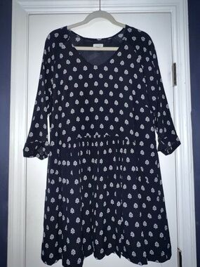 Garnet Hill Black Dress with White Floral Print, Long Sleeve